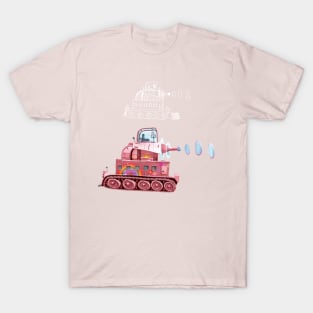 Tank Drawing and Real / White Outline T-Shirt